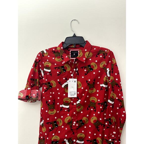 Cactus Boys Red Reindeer Roll Tab Button Down Shirt 9/10 NWT - Picture 2 of 8